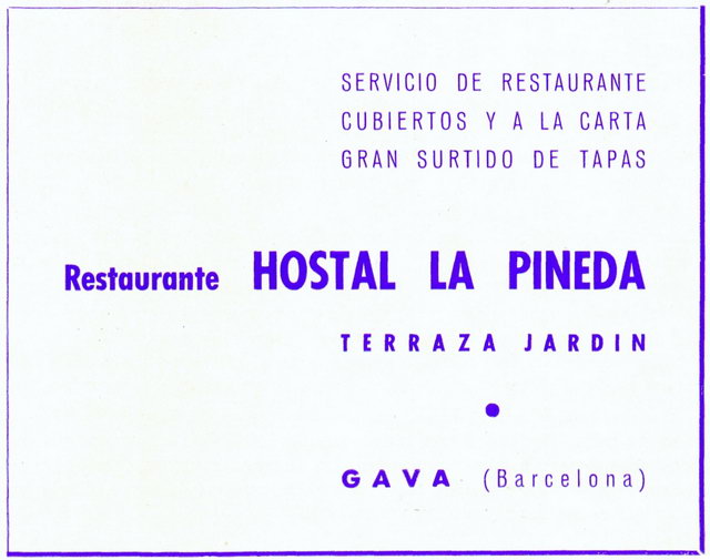 Anuncio del restaurante Hostal La Pineda de Gav� Mar en el programa de la Feria de los Esp�rragos de 1963